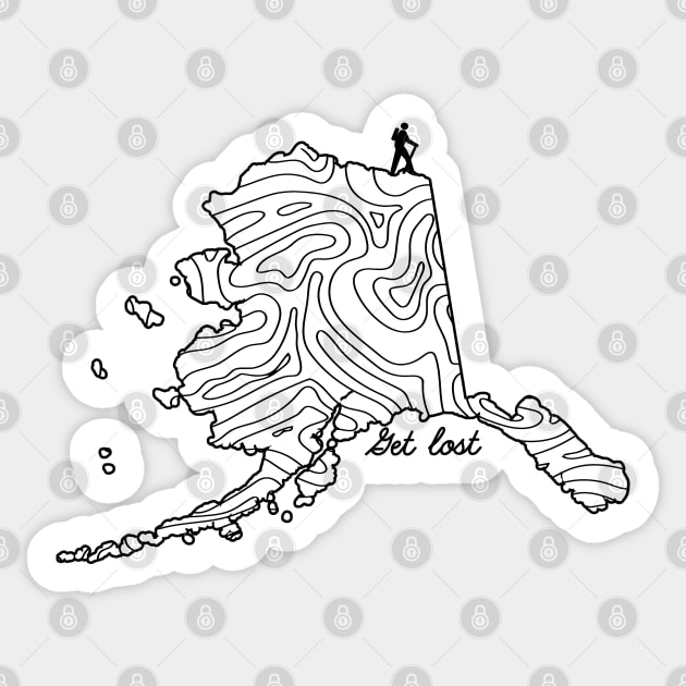 Get Lost Hiking Topographic Art Hike Alaska State Map Sticker by TeeCreations